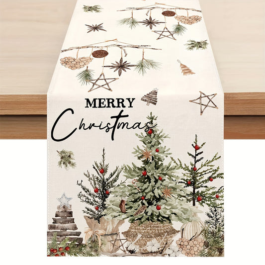 Christmas Table Runner - Rustic Trees & Pine Cones Decor