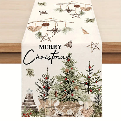 Christmas Table Runner - Rustic Trees & Pine Cones Decor