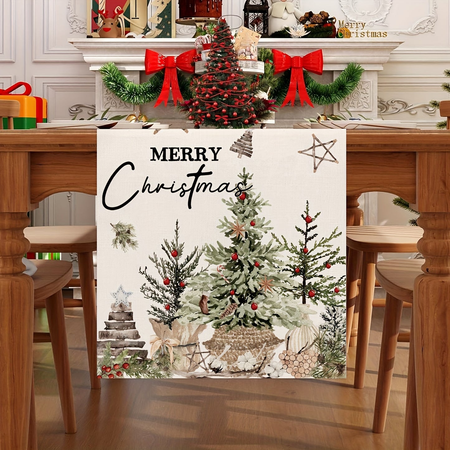 Christmas Table Runner - Rustic Trees & Pine Cones Decor