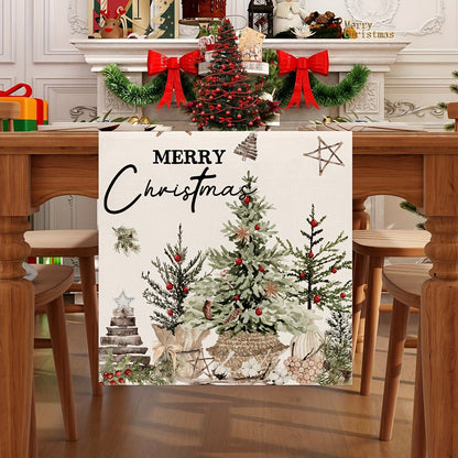 Christmas Table Runner - Rustic Trees & Pine Cones Decor