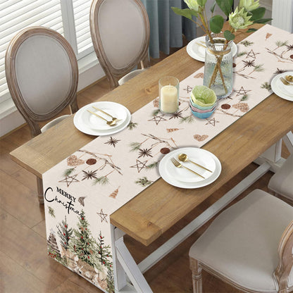 Christmas Table Runner - Rustic Trees & Pine Cones Decor