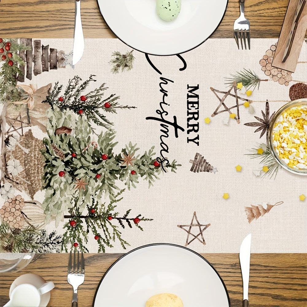 Christmas Table Runner - Rustic Trees & Pine Cones Decor
